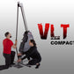 Marpo VLT Compact rope trainer with two people demonstrating use, gray and black machine with red text logo