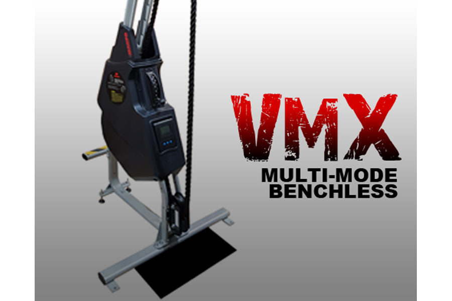 VVX multi-mode benchless rope trainer with black bag and silver frame on white background