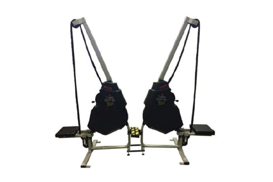 Marpo VMX rope trainer with dual black resistance pouches, gray frame, and adjustable straps on white background