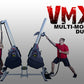 VMX Multi-Mode Dual rope trainer with dual heavy bags in black, shown with two models demonstrating exercises on gray backgro