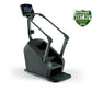 Black and gray stair climbing exercise machine with digital display console and dual handrails on white background