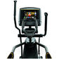 Matrix E30 elliptical machine with digital touchscreen display, black frame, dual handlebar arms, and foot pedals on white ba