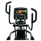 Matrix E50 elliptical machine with black frame, dual handles, and touchscreen display showing fitness content on white backgr