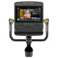 Matrix Performance Touch Hybrid Cycle with display screen showing fitness content, dual handlebar grips with yellow accent bu