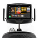 Matrix R50 recumbent exercise bike with touchscreen display showing fitness content and workout menu, black frame with dual h
