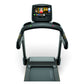 Matrix T30 treadmill with black frame, digital console displaying workout metrics, and illuminated control buttons, viewed fr