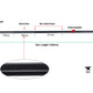 Warrior Mini Olympic Barbell with red end caps, black shaft, 1220mm bar length, detailed measurements and specifications labe