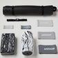Lululemon Studio Mirror Plus set with black carrying case, interchangeable mirror lenses in silver and patterned designs, bla