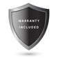 Black and gray shield badge with "Warranty Included" text, indicating product protection coverage
