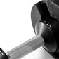 Pair of black and silver adjustable dumbbells with textured grip handles, displaying 80lb weight markers on white background