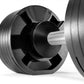 NÜOBELL 80lb adjustable dumbbell with black metal weight plates and gray textured grip handle, shown on white background