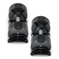 Pair of black NÜOBELL adjustable dumbbells with textured grip surfaces and metal handles on white background