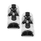 Pair of Nüobell 50lb adjustable dumbbells with white and black design on white background, flat lay view