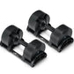 Pair of matte black adjustable dumbbells with textured grip handles and weight adjustment mechanism on white background