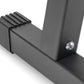 Black adjustable dumbbell stand with double legs and ridged grip pads, shown on white background