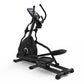 Black Nautilus E616 elliptical machine with digital console, curved handles, and footrests on white background