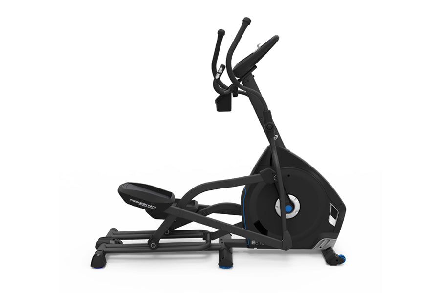 Black Nautilus E616 elliptical machine with dual handles, foot pedals, and digital display on white background