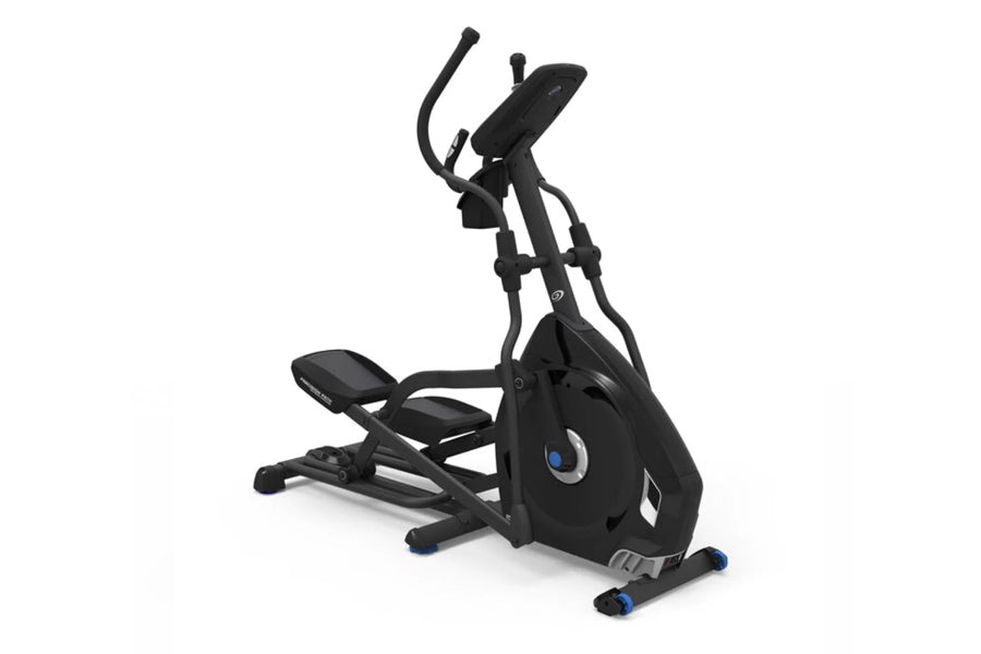 Black Nautilus E616 elliptical machine with dual handles, foot pedals, and digital display on white background