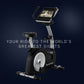 NordicTrack Commercial VU 29 upright exercise bike with digital display screen, white wheel, and black frame on dark blue bac