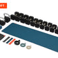 NordicTrack S10i Commercial Studio Bike equipment bundle with teal mat, black kettlebells, resistance bands, and accessories 