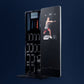 NordicTrack Vault black home gym mirror with interactive touchscreen displaying workout video, left side storage compartment 