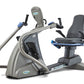NuStep T5 recumbent elliptical stepper with gray frame, blue accents, padded seat, and dual handles on white background