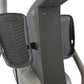 NuStep T5 recumbent elliptical stepper with gray frame, black foot pedals with ribbed texture, and beige handles on white bac