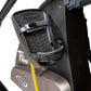 NuStep T6 Pro recumbent elliptical stepper with black frame, gray seat, yellow accents, and adjustable foot pedals on white b