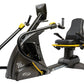 Black and yellow NuStep T6PRO recumbent elliptical stepper with padded seat, handlebars, and digital display on white backgro