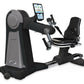 NuStep UE8MAX upper body ergometer with black and gray frame, padded black seat, dual handles, and tablet holder displaying w