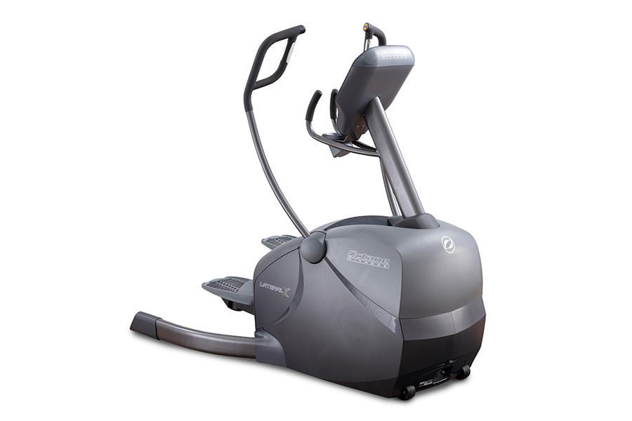 Octane Fitness LX8000 LateralX elliptical machine with gray and black body, handles, and footplates on white background