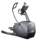 Gray and black elliptical machine with dual moving arms and touch screen console on white background