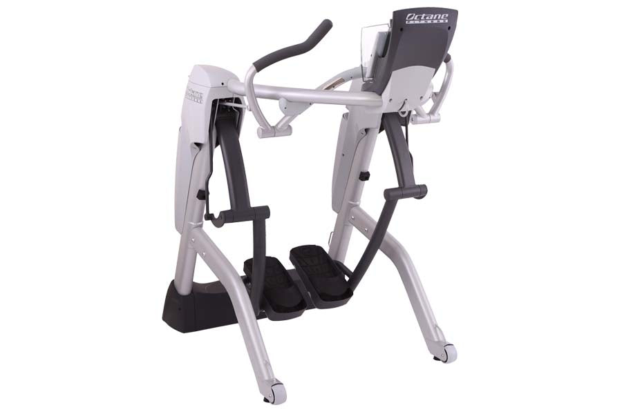 Octane Fitness ZR7 Zero Runner elliptical machine with silver frame, black footpads and backrest on white background