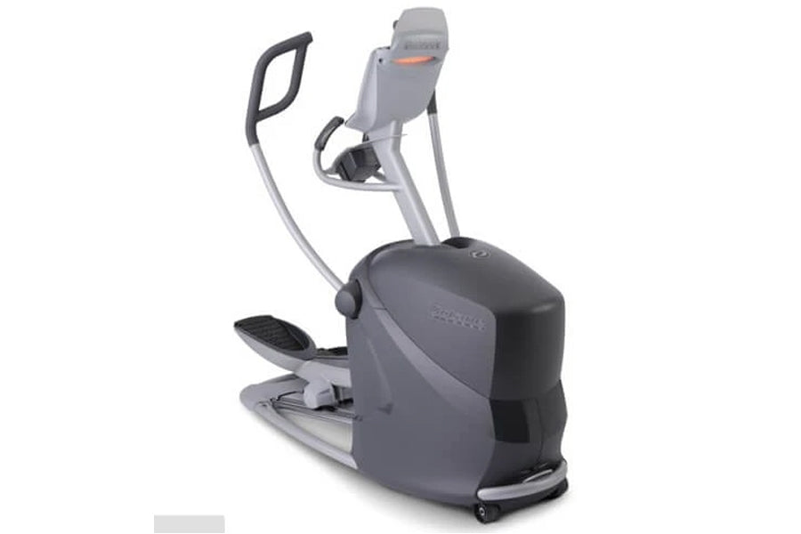 Octane Q37x home elliptical with gray and black frame, dual handles, and foot pedals on white background