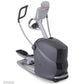 Gray and black home elliptical machine with dual handles and footrests on white background