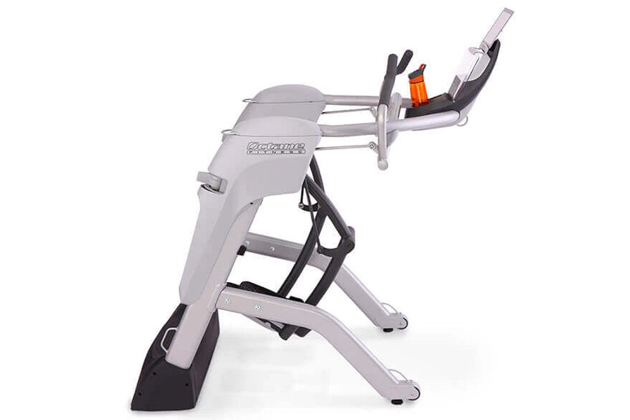 Gray and black Octane Fitness ZR7 Zero Runner exercise machine with curved handlebars and footrest, shown on white background