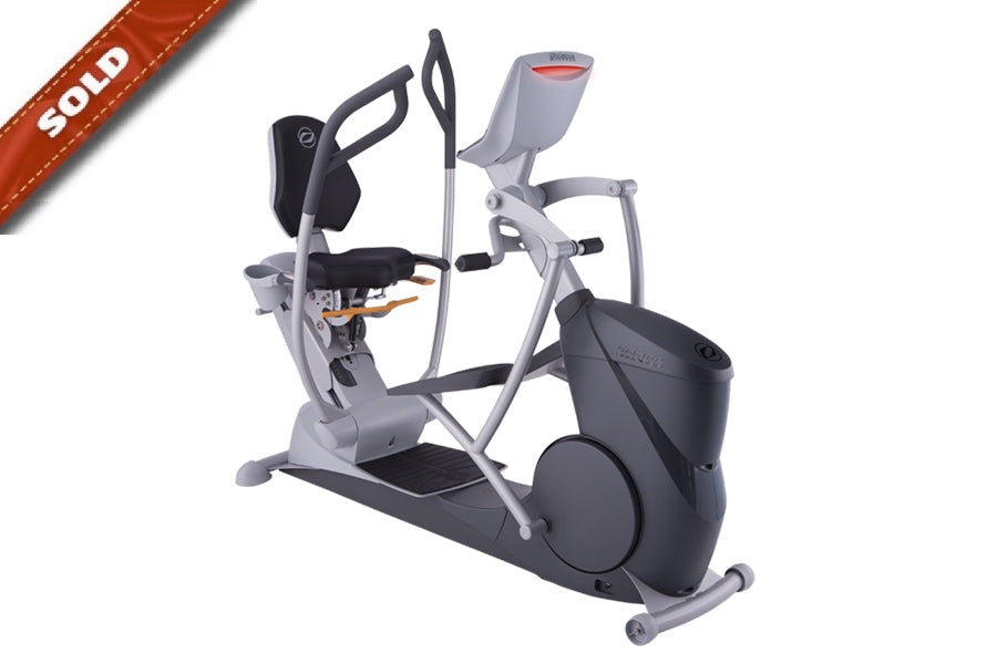 Octane xR6x seated elliptical with gray frame, black seat and pedals, dual handles, and digital console on white background