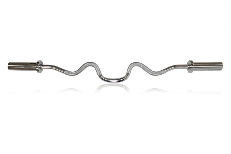 Warrior Olympic Super Curl Bar with chrome-plated steel wavy grip and straight sleeves on white background