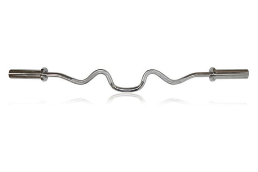 Warrior Olympic Super Curl Bar with chrome-plated steel wavy grip and straight sleeves on white background