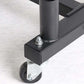 Black steel Olympic plate holder with caster wheel and metal hardware on light background