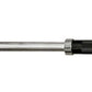 Warrior Olympic Fat Bar with stainless steel shaft and black rubber grip sleeve, close-up detail view