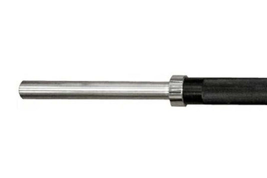 Warrior Olympic Fat Bar with stainless steel shaft and black rubber grip sleeve, close-up detail view