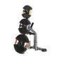 TuffStuff Olympic plate tree and bar holder with three black weight plates in yellow, blue, and red collars on gray metal sta