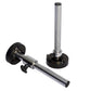 Powertec one inch weight horn adapter with black disc collar and silver metal shaft on white background, flat lay view