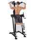 Man using black vertical knee raise power tower with pull-up bar on white background