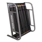 Warrior Premium Aerobic VersaBar Storage Rack with gray metal frame and black vertical bars holding multiple colored resistan