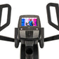 ProForm Carbon HIIT H10 elliptical with black frame, dual handles, and touchscreen display showing fitness content, front vie