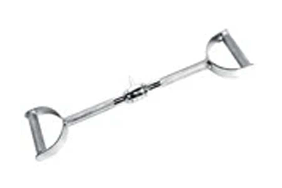 Warrior Pro Style Lat Bar with silver metal shaft and black grip handles on white background