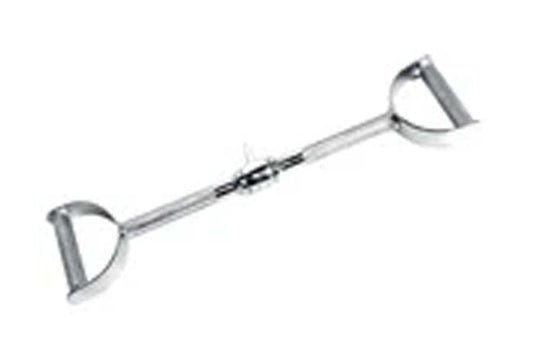 Warrior Pro Style Lat Bar with silver metal shaft and black grip handles on white background