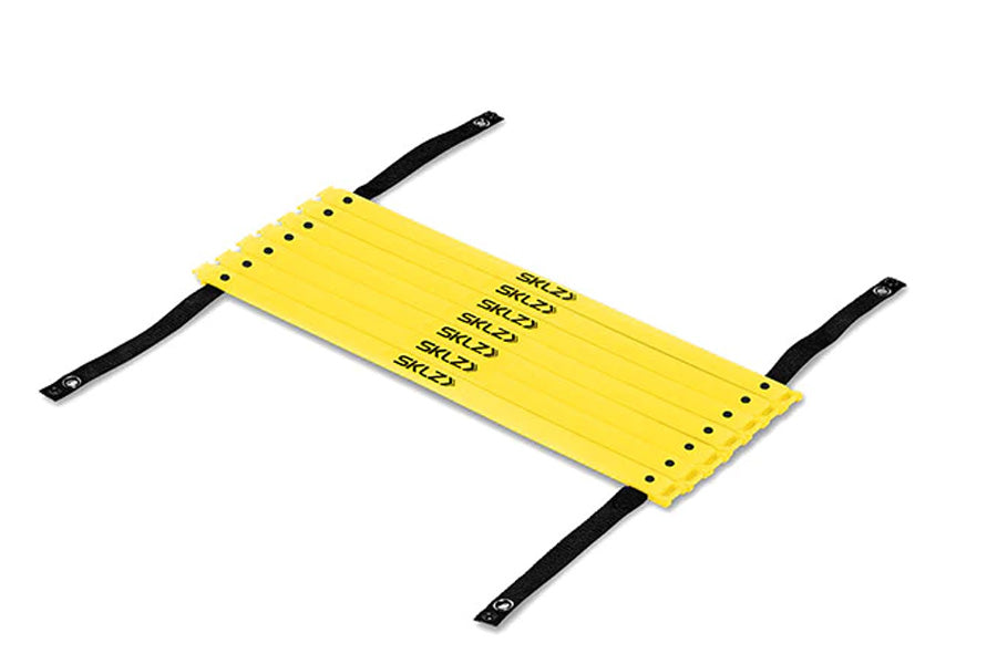 SKLZ Quick Ladder Pro training agility ladder with yellow rungs and black side straps on white background
